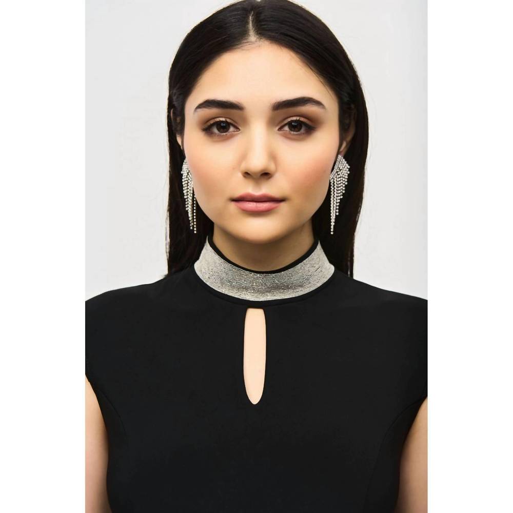NEW JOSEPH RIBKOFF embellished choker collar sheath dress in black - Picture 3 of 3